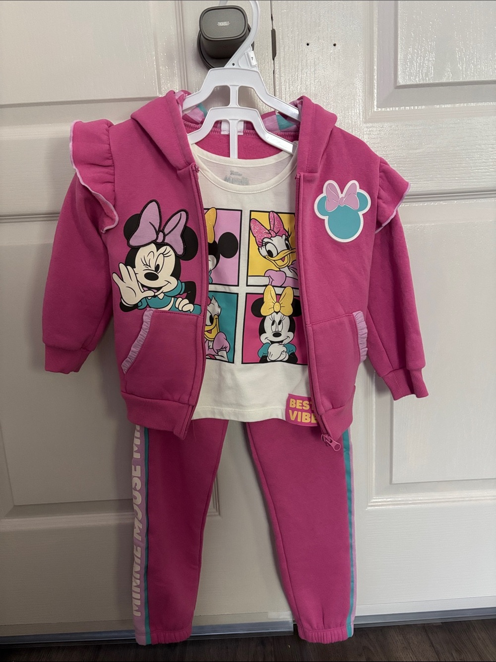 Girls Minnie Mouse Pink Hoodie Tee & Jogger Set